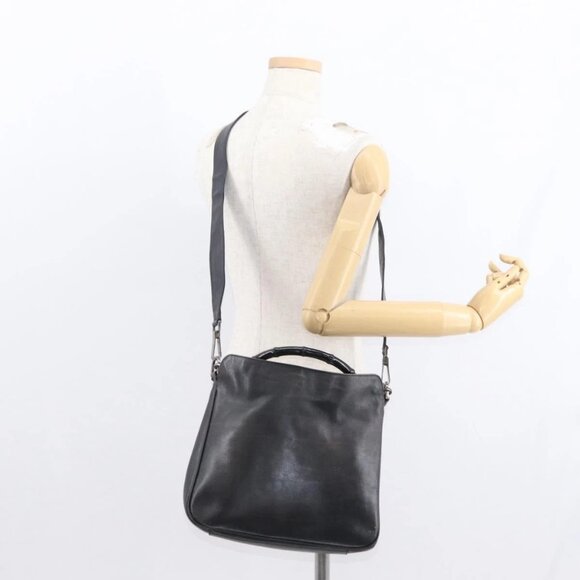GUCCI Bamboo Shoulder Bag Leather 2way Black